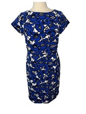 Talbots Women Blue White Floral Short Sleeve Bateau-Neck Sheath Dress Size 6