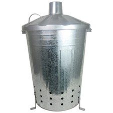 80L Galvanised Steel Garden Incinerator Bin with Chimney Lid – Burn Waste Effici