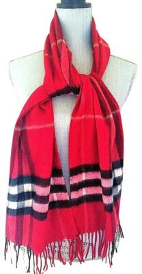 Burberry Cashmere Giant Red Check Plaid Scarf for Men or