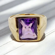 Amethyst Emerald Cut Gemstone With 925 Sterling Gold Plated Ring For Men's #418