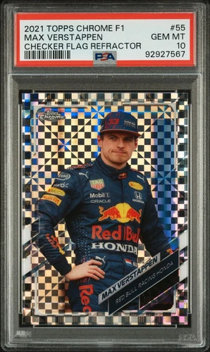 2021 Topps Chrome F1 #55 Max Verstappen Purple Checker Flag Refractor PSA 10