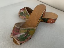 1940s Philippines Wedge Sandal Childs Shoe Hand Painted Carved Wood Rare WWII