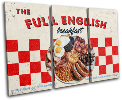 Full English Breakfast Retro Vintage TREBLE Leinwand Kunst Bild drucken