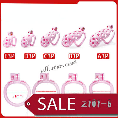 Male Resin Cobra Chastity Cage Lock Device W/4 Rings Virginity Device 5 Sizes