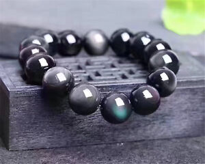 Natural rainbow eye obsidian round beads stretchable bracelet 6mm 18mm AAA