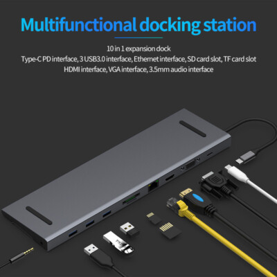 10 in1 Type-C to HDMI RJ45 VGA USB 3.0 SD Card Read Docking Station for Macbook