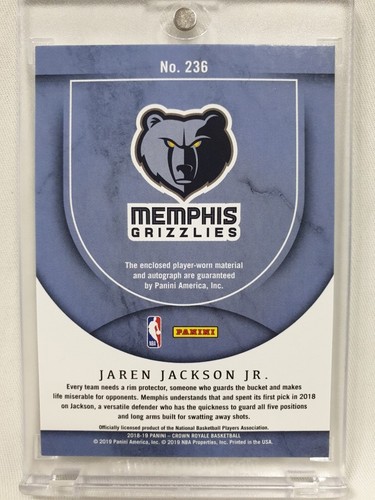 2018-19 CROWN ROYALE JAREN JACKSON JR 156/199 AUTO SILHOUETTES JERSEY RC ROOKIE - Bild 4 von 6