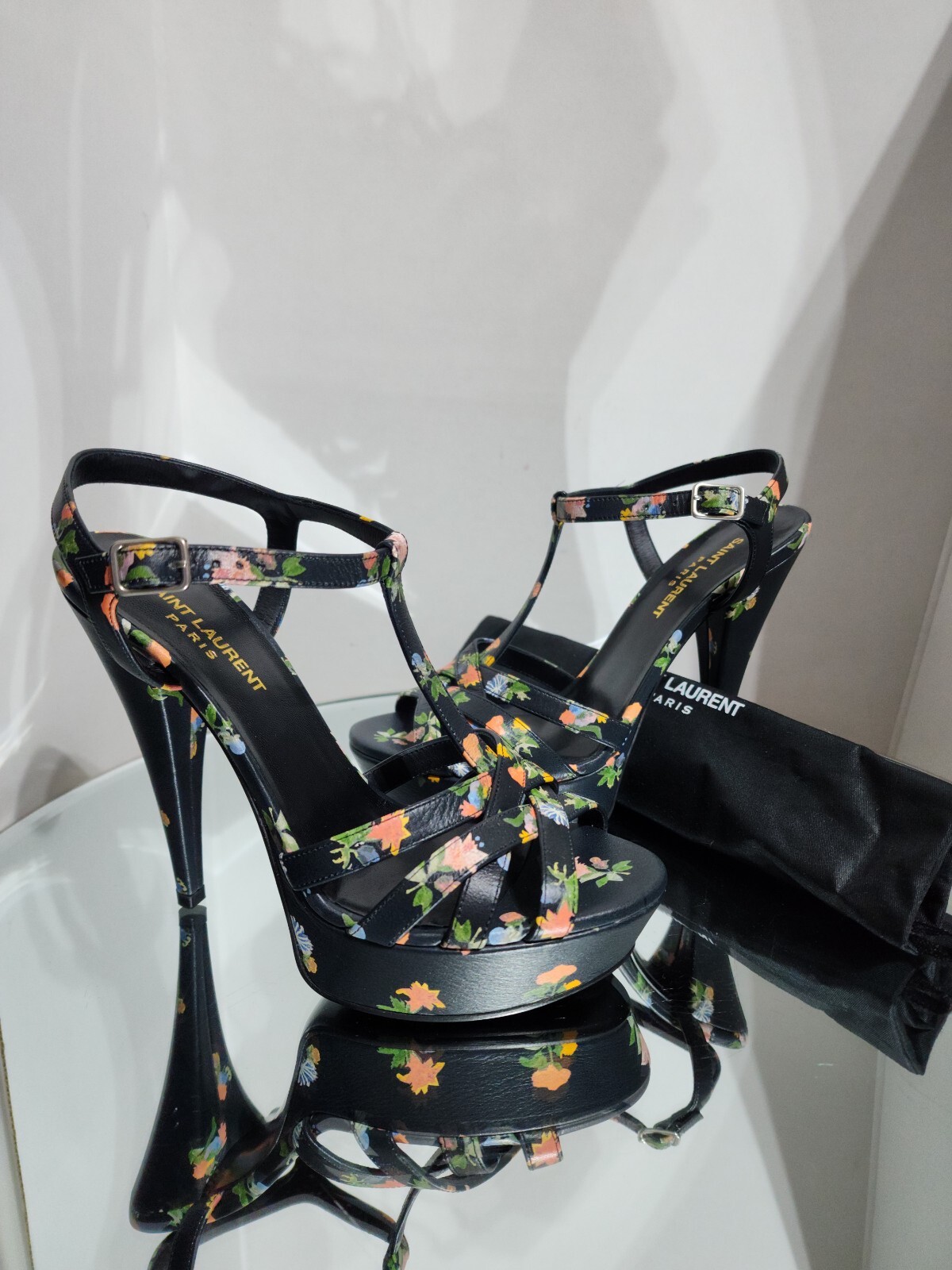 Decolte Yves Saint Laurent Tribute nere stampa plateau pelle tacco taglia 38