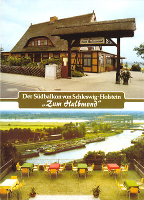 Postcard, Lauenburg Elbe, ''restaurant for the crescent moon, two images, around 1975