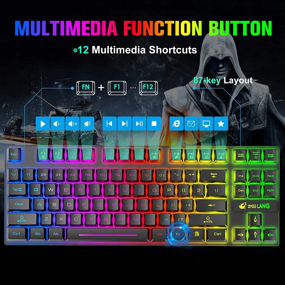 LED kabellose Gaming-Tastatur und Maus Combo wiederaufladbar Anti-Ghosting - Bild 4 von 4