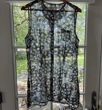 Cabi Tunic Semi Sheer Sleeveless Top WMs L Artsy Boho