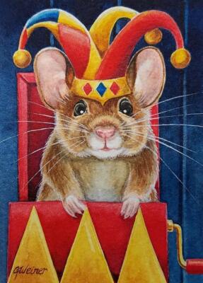 ACEO Limited Edition Print Vintage Christmas Toys Jester Mouse Jack in the Box