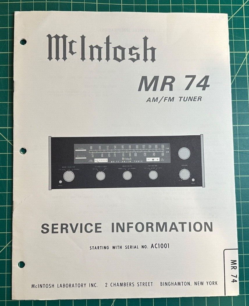 MCINTOSH MR 74 Service Information manual