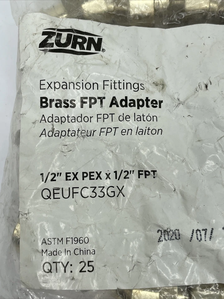 Adaptador de latão Zurn QEUFC33GX acessórios de expansão 1/2" EX PEX x 1/2" FPT -25 pacotes - Imagem 2 de 3