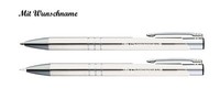 5X Metall Schreibset Mit Namensgravur - Kugelschreiber + Druckbleistift / Weiß