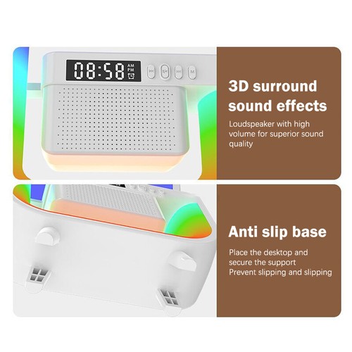 Multifunction Wireless Charger Station RGB Night Light Alarm Clock Speaker - Zdjęcie 2 z 14