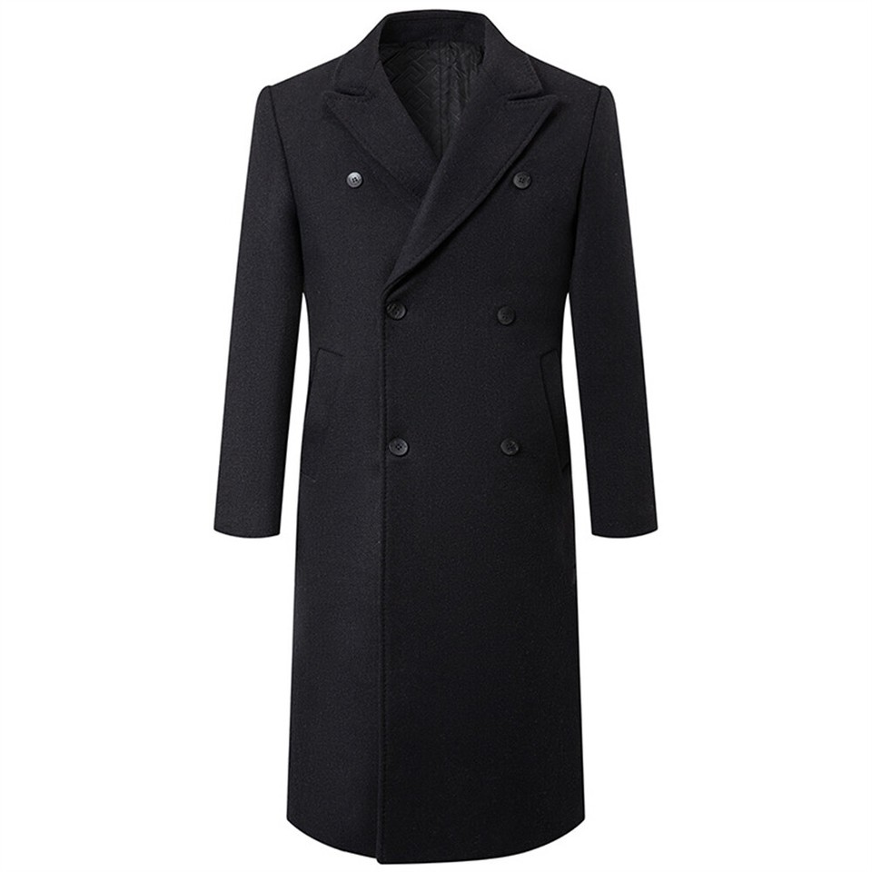 Men's Woolen Trench Coat French Business Overcoat Winter Warm Long Top
