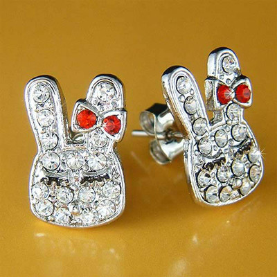 Cute Bunny made with Swarovski Crystal Easter Rabbit Hare Stud Post  Earrings NEW