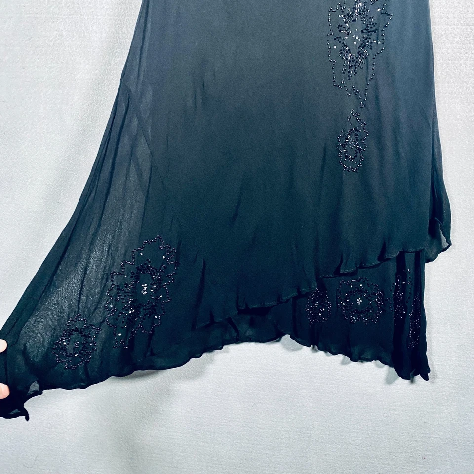 Vestido Vintage Granero Y2K Vestido Mujer 14 Negro Encaje Cuentas Maxi Caprichoso Bruja Gótica Foto 4 de 4