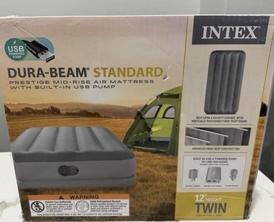 Intex Dura-Beam Standard Twin 12in Air Mattress w/ Built-In USB Pump, Gray