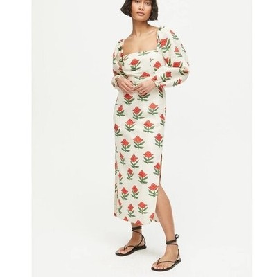 NWT $545 RHODE LOTTIE LINEN BLEND MIDI DRESS IN SCARLET BEGONIA PRINT SIZE  8 | eBay