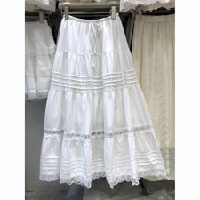 Women  s White Lace Tiered Maxi Skirt   Cottagecore Boho Elastic Waist Long Skirt