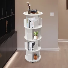 4 Tier 360° Revolving Bookcase Round Display Book Shelf  White Rotating Bookshel