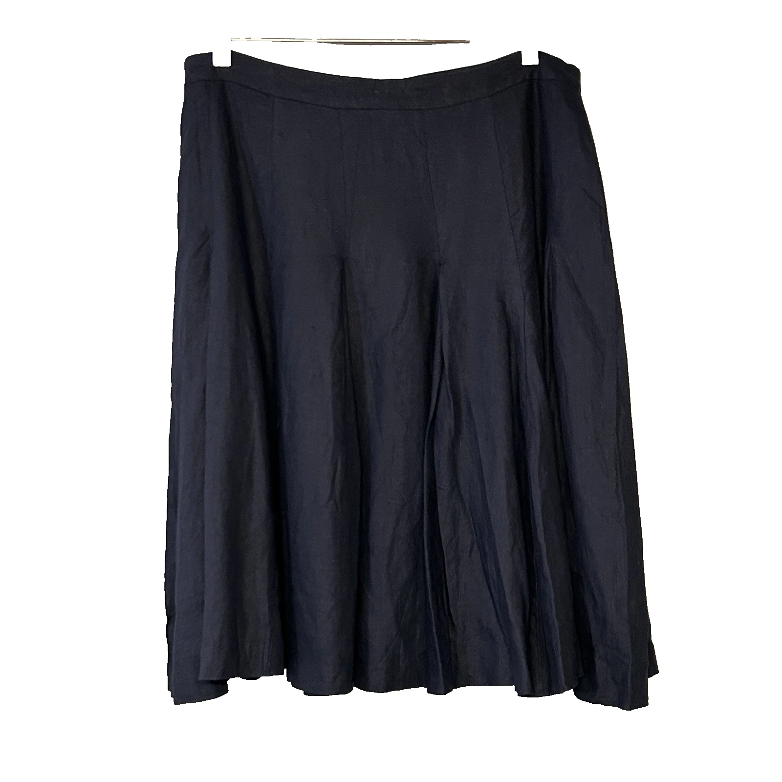 Jigsaw Navy Blue Pleated Skirt Womens UK 14 Midi 100% Flax Linen Summer Smart