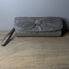 Vintage Gunne Sax Jessica McClintock Silver Glitter Purse Rhinestone Bow Clutch