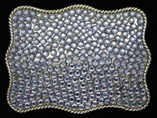 QE15111 REALLY COOL  BLUE CRYSTALS  FASHION SILVERTONE BELT BUCKLE