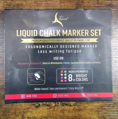 Artrezor Liquid Chalk Marker Set 8 Pack Reversible Bullet Chisel Tip Neon Pens