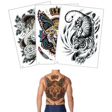 3 Pack Large Full Back Covered Temporary Tattoo Fake Realistic Tattoo Stickers