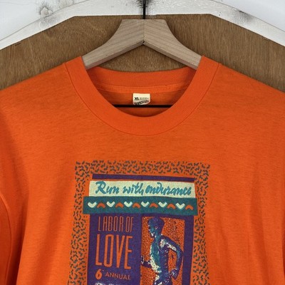 VTG Marathon Shirt Mens Extra Large Orange Single Stitch 80s Graphic Running Tee