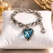 Brighton Bibi Silver Tone Scroll Heart Charm Link Bracelet