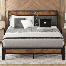 Queen Bed Frame, Storage Headboard with Charging Station, Solid and Stable, Nois