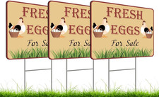 Set of 3 Double Sided 12X16 Inches Fresh Eggs for Sale Sign with Metal H-Stakes