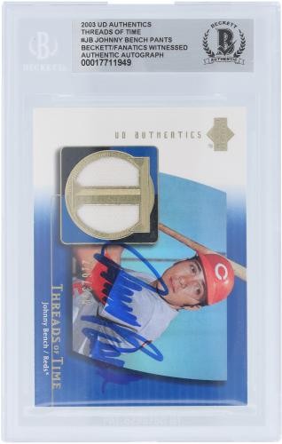 Johnny Bench Reds Signed 2003 Upper Deck Authentics Threads Time #TT-JB BAS Card - Photo 3 sur 4