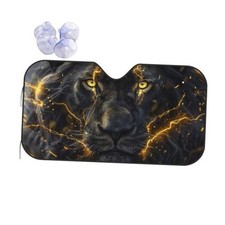 Black Cool Lion Gold Eyes 5 Windshield Sun Shade, Front Black Lion Gold Eyes 5