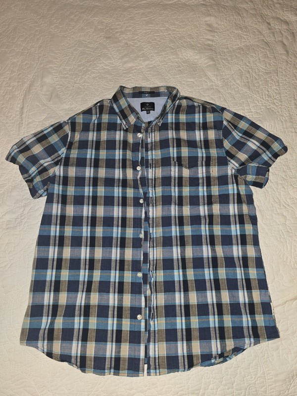 Ben Sherman Shirt Mens XL Blue Plaid Short Sleeve Button Front