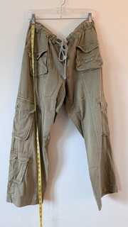 Women's Free People Cotton Fatigue Pants Many Pockets Tie Waist Size L OD Green