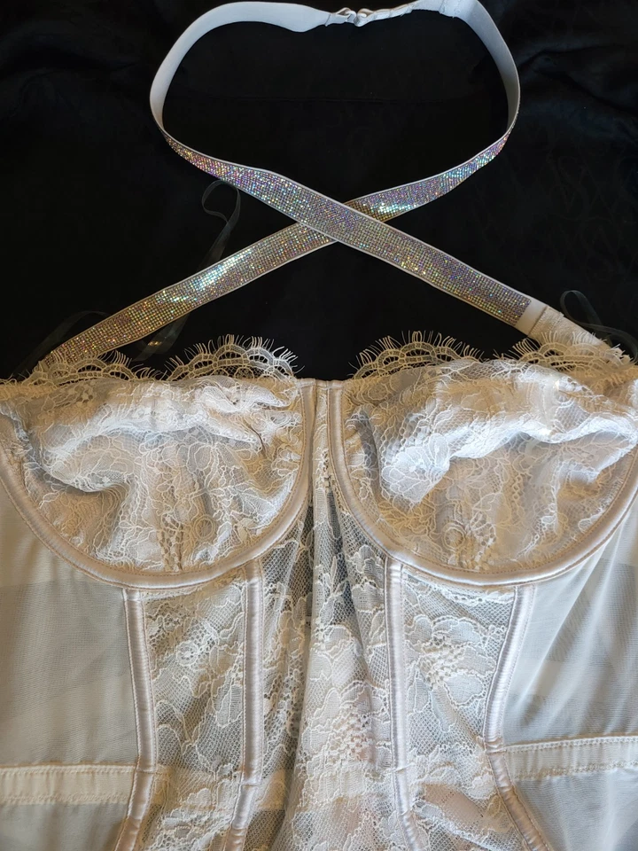 NWT Victoria's Secret Very Sexy Shine Strap Halter Neck White Lace Teddy XL - Image 3 of 4