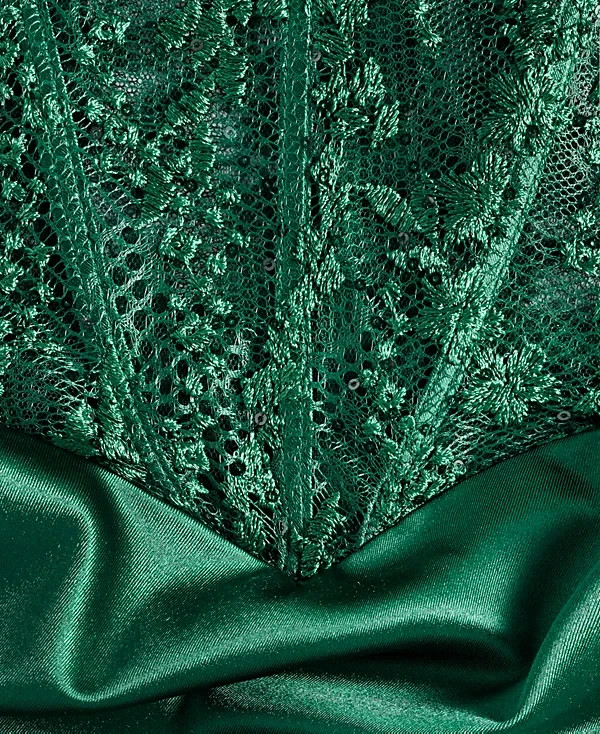 B Darlin Juniors' Lace Corset Gown - Hunter Green - 15/16