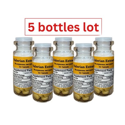 Valerian Root Extract, 5 Glass Bottles (50 Tablets Each Bottle). 250 Tablets