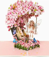 POPUP CARD-Cherry Blossom, Fairy, and Butterflies Greeting Card
