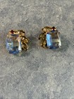Vintage Large Bluestone With Smaller Green Stone Clip On Earrings