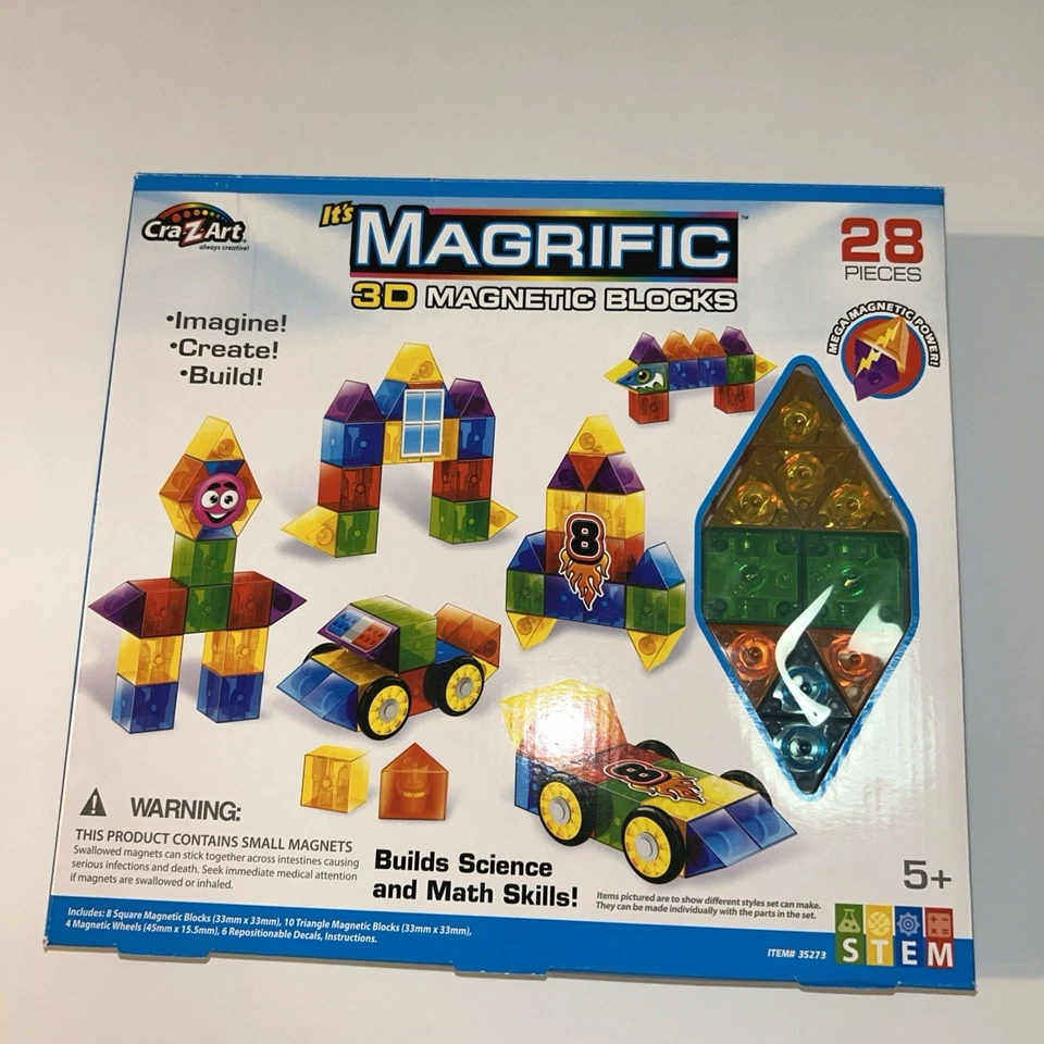 JUEGO DE 28 PIEZAS DE AZULEJOS MAGNÉTICOS 3D CRA-Z-ART MAGRIFIC APRENDIZAJE SISTEMA EDUCATIVO NUEVO Foto 2 de 3