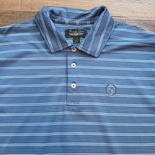 Straight Down Polo Mens Large Blue Striped Golf Performance Hybrid Stretch Flex