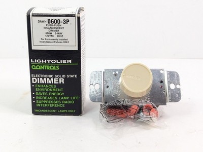 Lightolier Dawn D600-3P Push Incandescent 3-WAY Dimmer Ivory 600W 120VAC New 