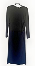ZARA BLACK LONG SLEEVES ROUND NECK RUCHED SIDE  MAXI KNIT DRESS SIZE L