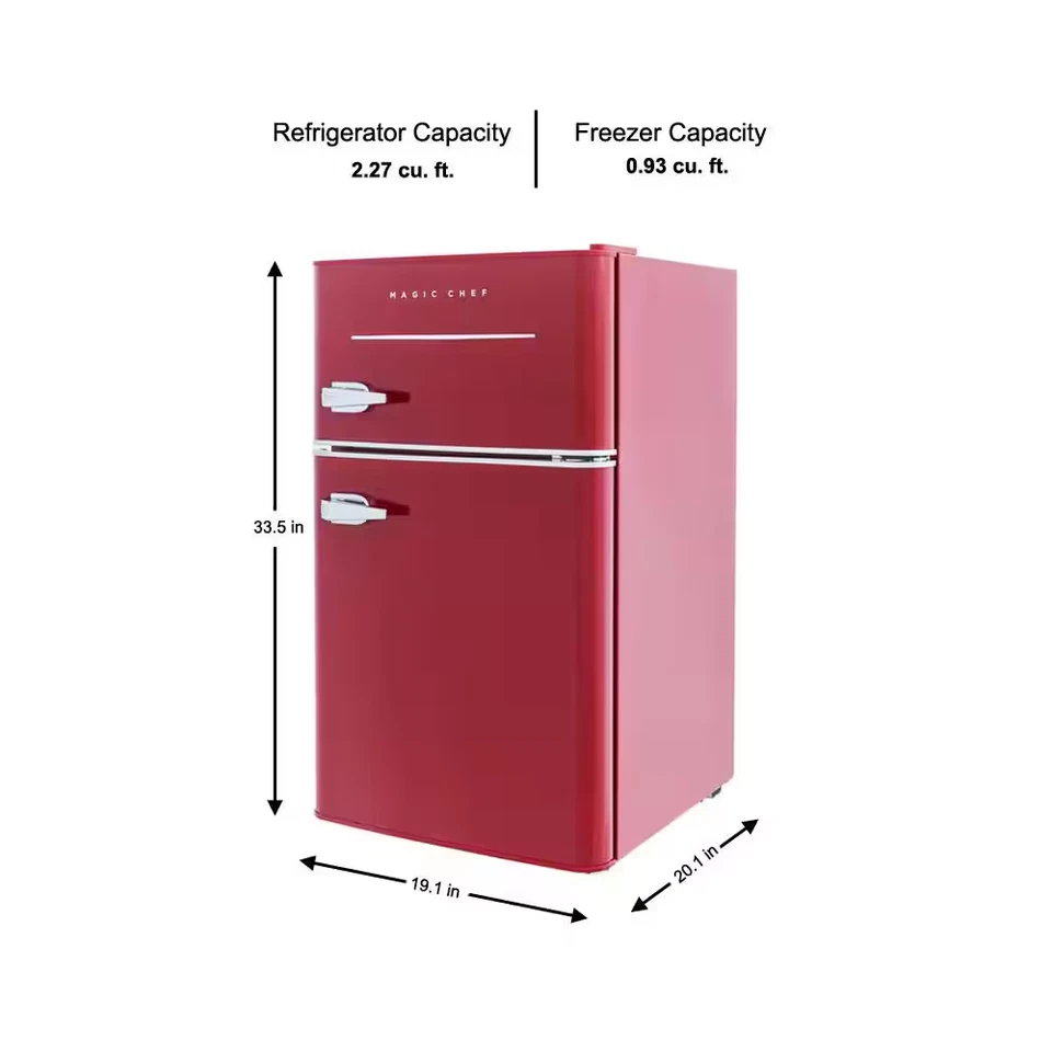 Retro 3,2 cu. Mini refrigerador de 2 puertas en rojo Foto 3 de 4